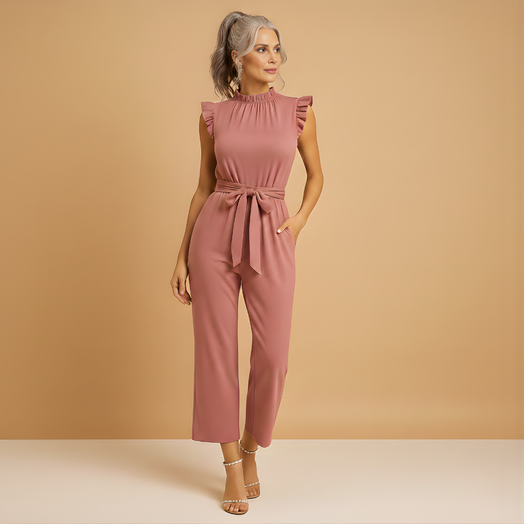 Women’s Tailored Jumpsuit with Cap Sleeves & Belt – Elegant & Refined for Special Occasions