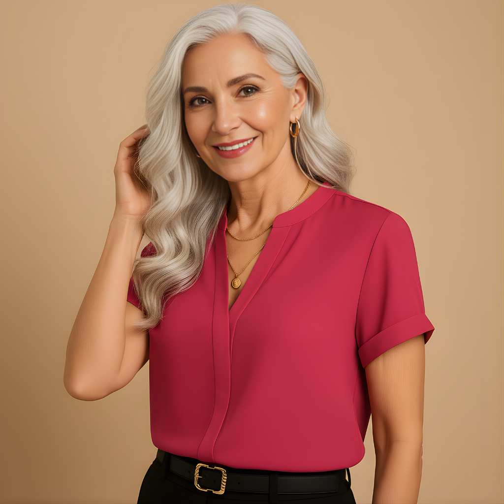 Women’s Lightweight Chiffon V-Neck Blouse – Elegant & Versatile for Everyday Wear
