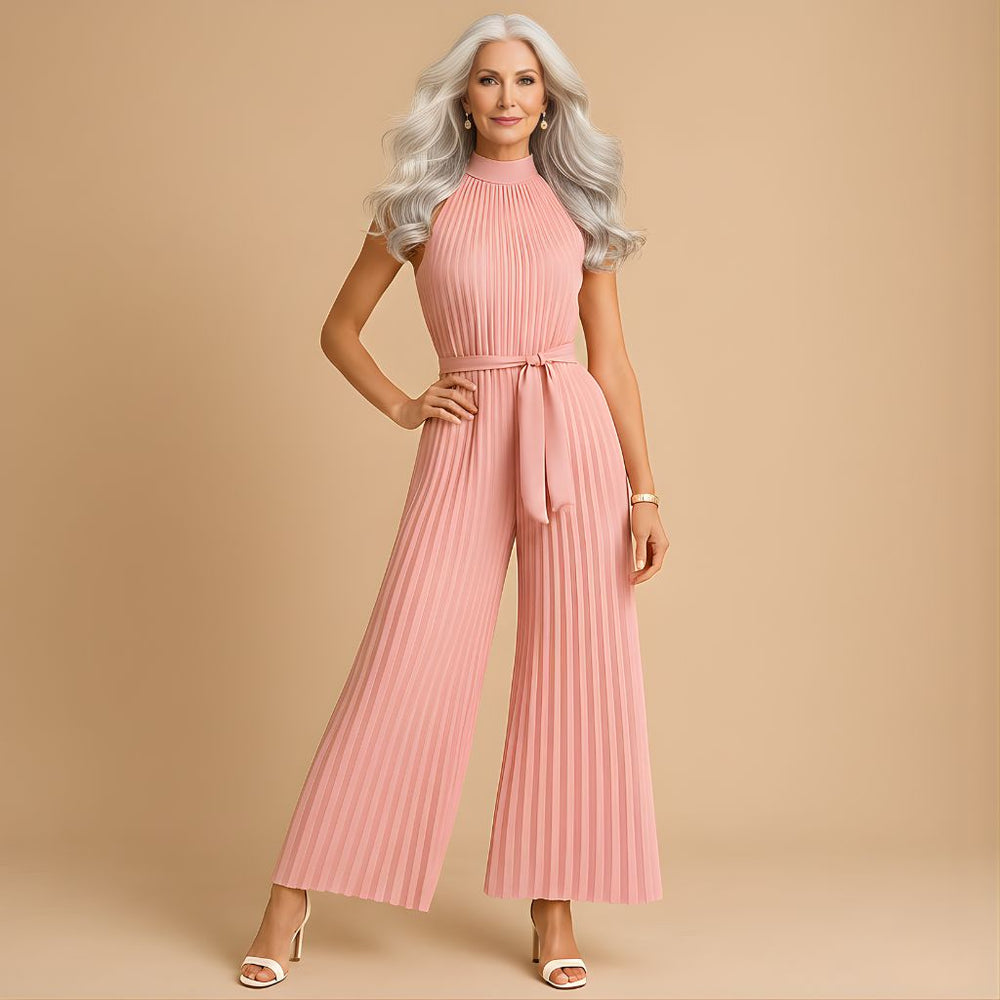 Women’s Pleated High-Neck Wide-Leg Jumpsuit – Elegant & Comfortable for Everyday Wear