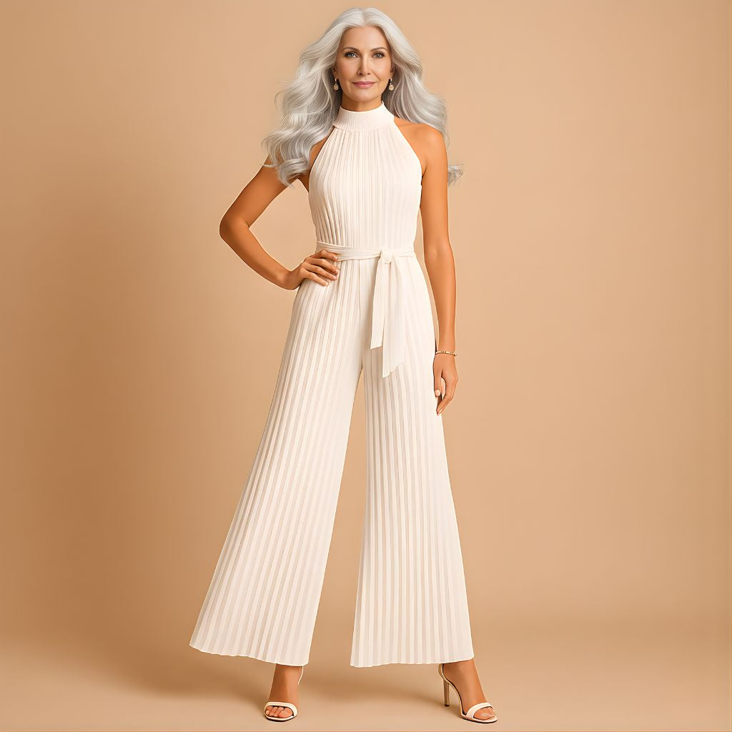 Women’s Pleated High-Neck Wide-Leg Jumpsuit – Elegant & Comfortable for Everyday Wear