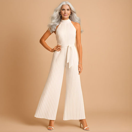 Women’s Pleated High-Neck Wide-Leg Jumpsuit – Elegant & Comfortable for Everyday Wear