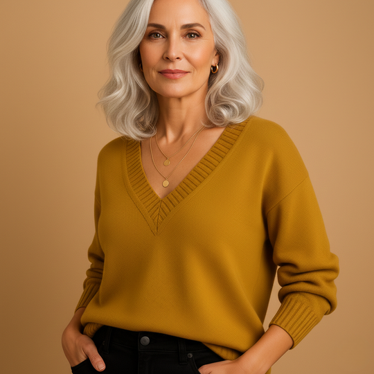 Women’s Casual V-Neck Knit Sweater – Relaxed Fit for Everyday Wear