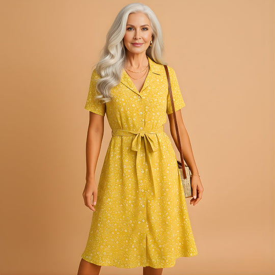 Women’s Floral Midi Dress with Short Sleeves – Lightweight & Comfortable for Summer Wear