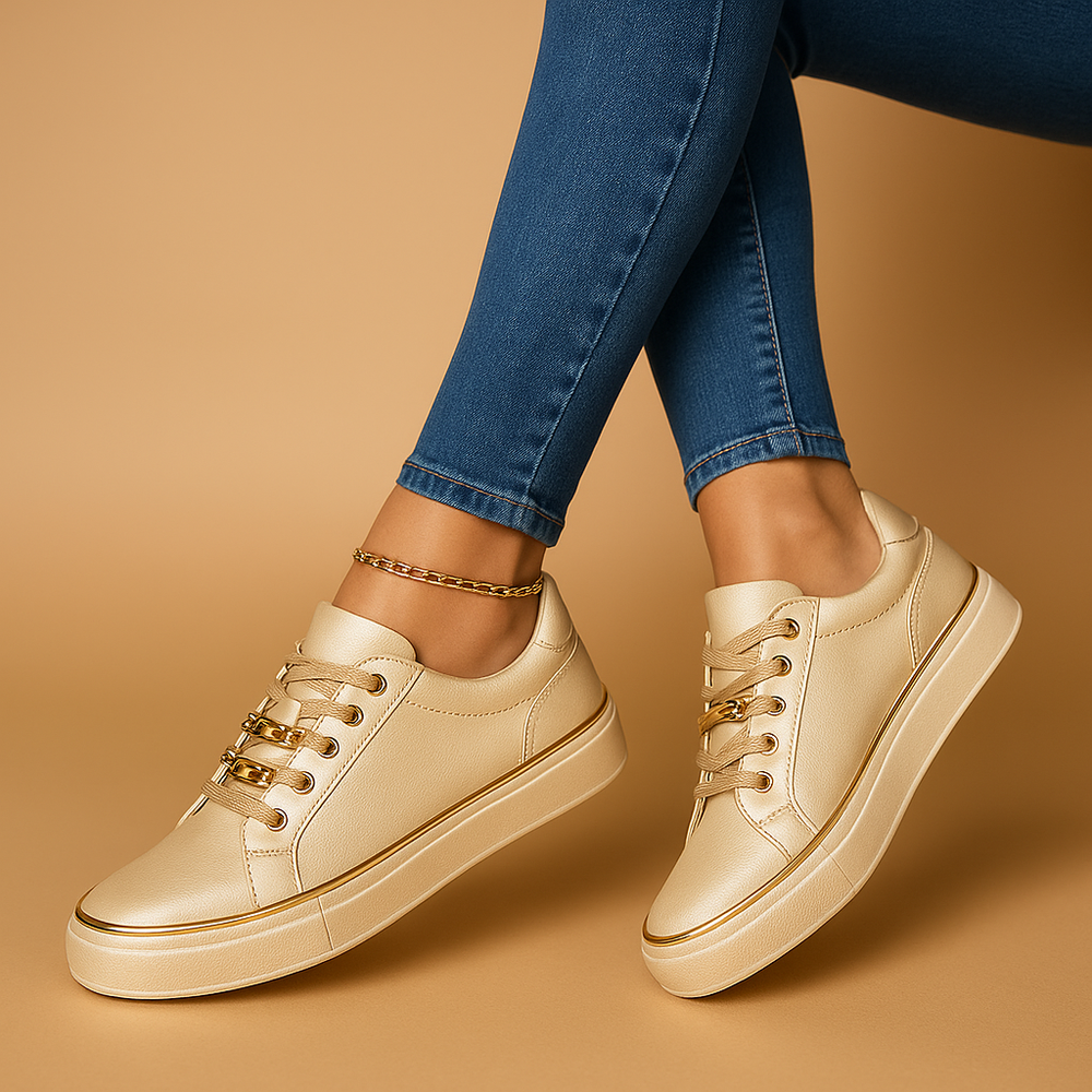 Women’s White Sneakers with Gold Detail – Casual & Versatile Everyday Style