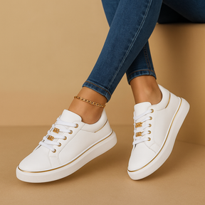 Women’s White Sneakers with Gold Detail – Casual & Versatile Everyday Style