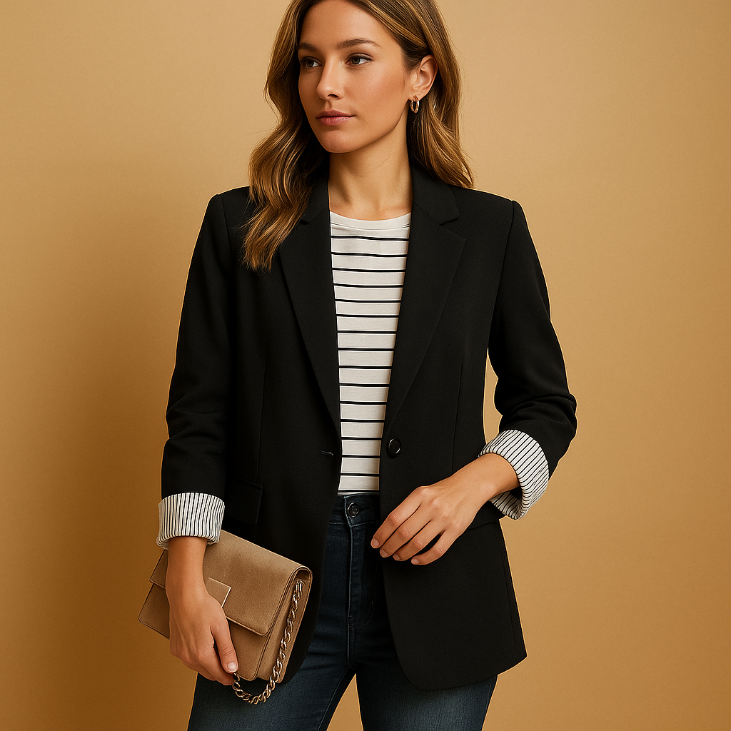 Women's Tailored Blazer – Casual Long Sleeve Jacket, Fitted Silhouette