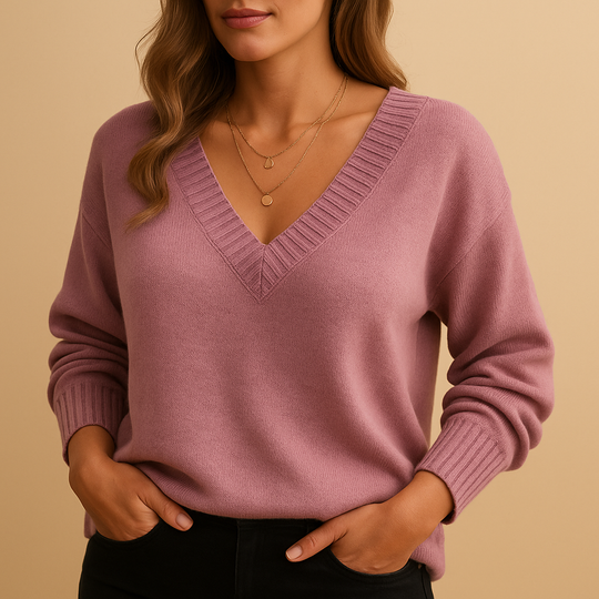 Women’s Casual V-Neck Knit Sweater – Relaxed Fit for Everyday Wear