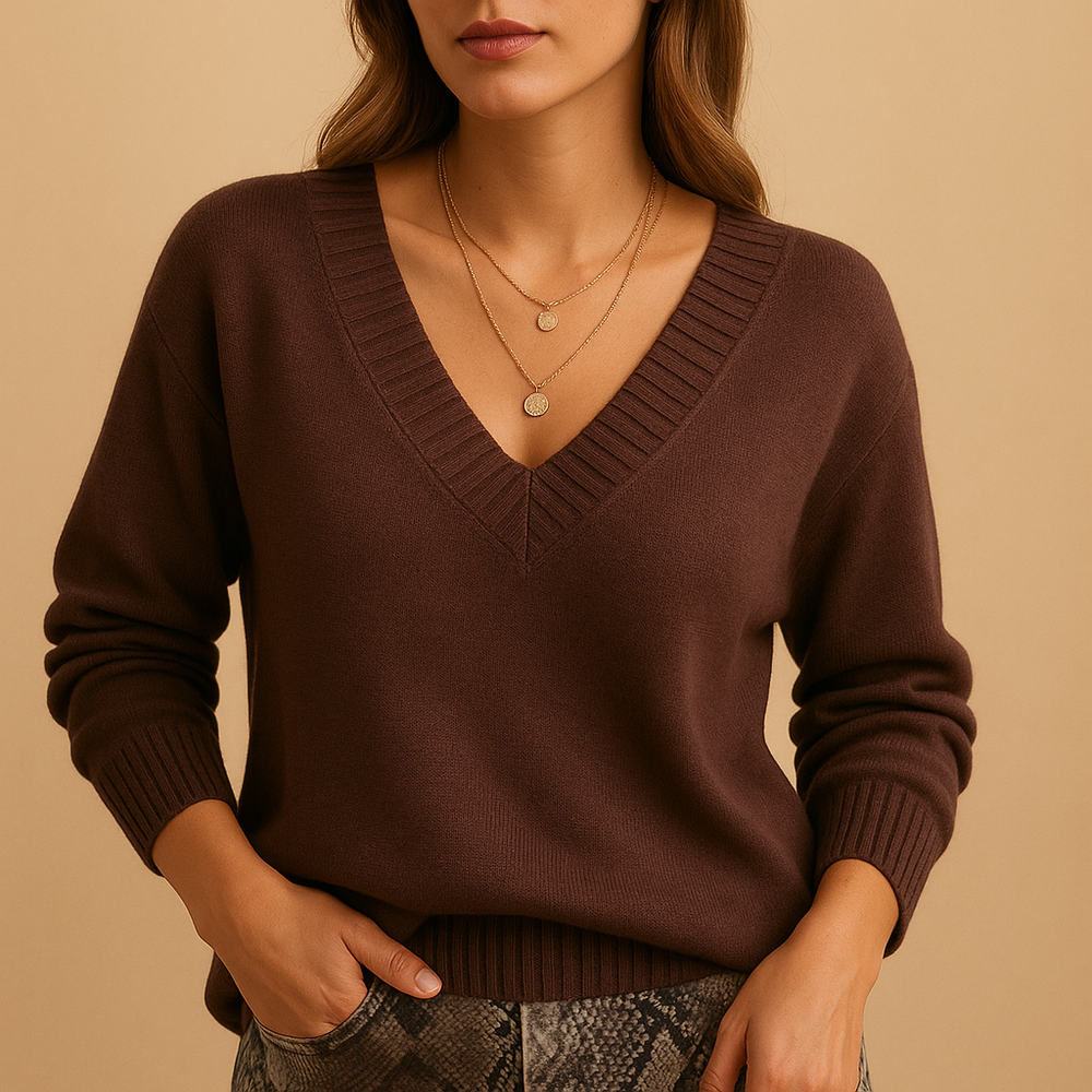 Women’s Casual V-Neck Knit Sweater – Relaxed Fit for Everyday Wear