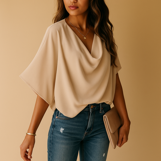 Women’s Chiffon Batwing Blouse – Relaxed Fit with V-Neck