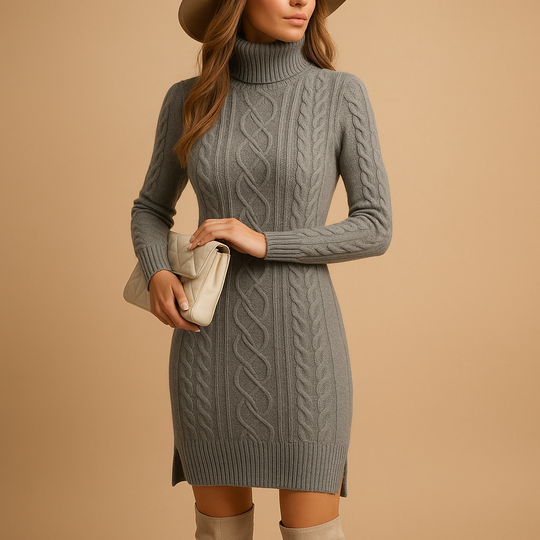 Women’s Chunky Knit Turtleneck Sweater Dress – Warm & Comfortable Winter Style