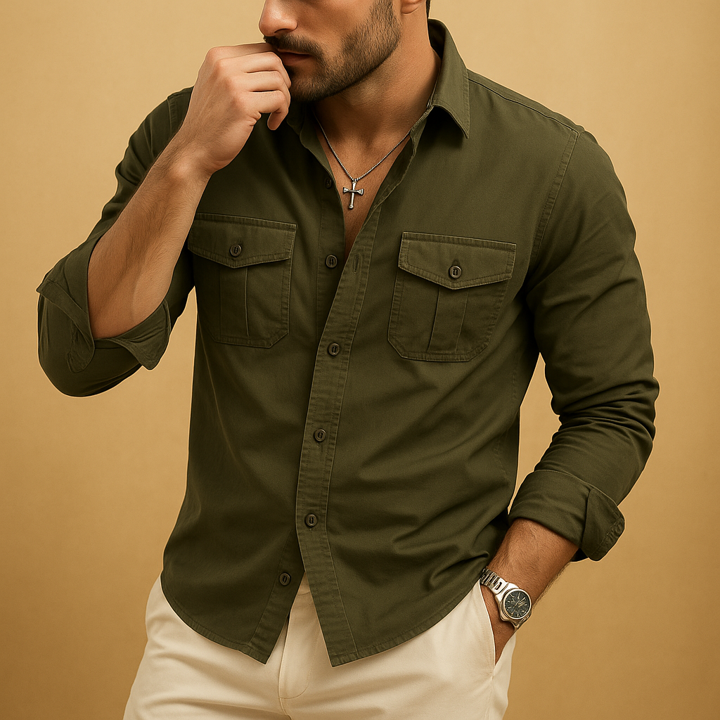 Men’s Classic Long Sleeve Shirt with Lapel Collar