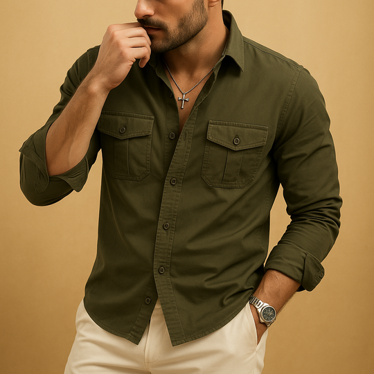 Men’s Classic Long Sleeve Shirt with Lapel Collar
