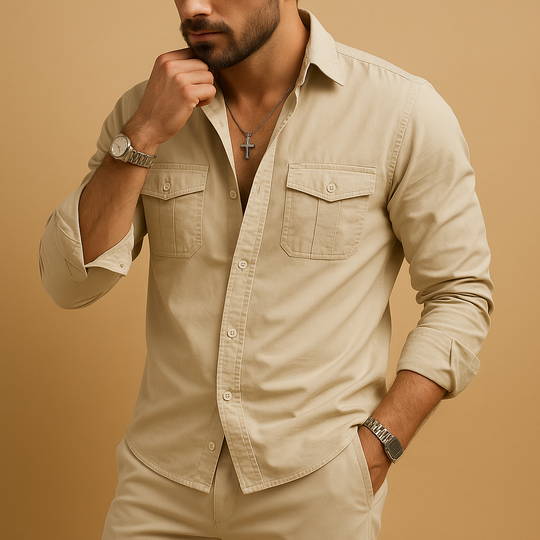 Men’s Classic Long Sleeve Shirt with Lapel Collar
