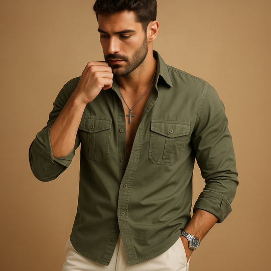 Men’s Classic Long Sleeve Shirt with Lapel Collar