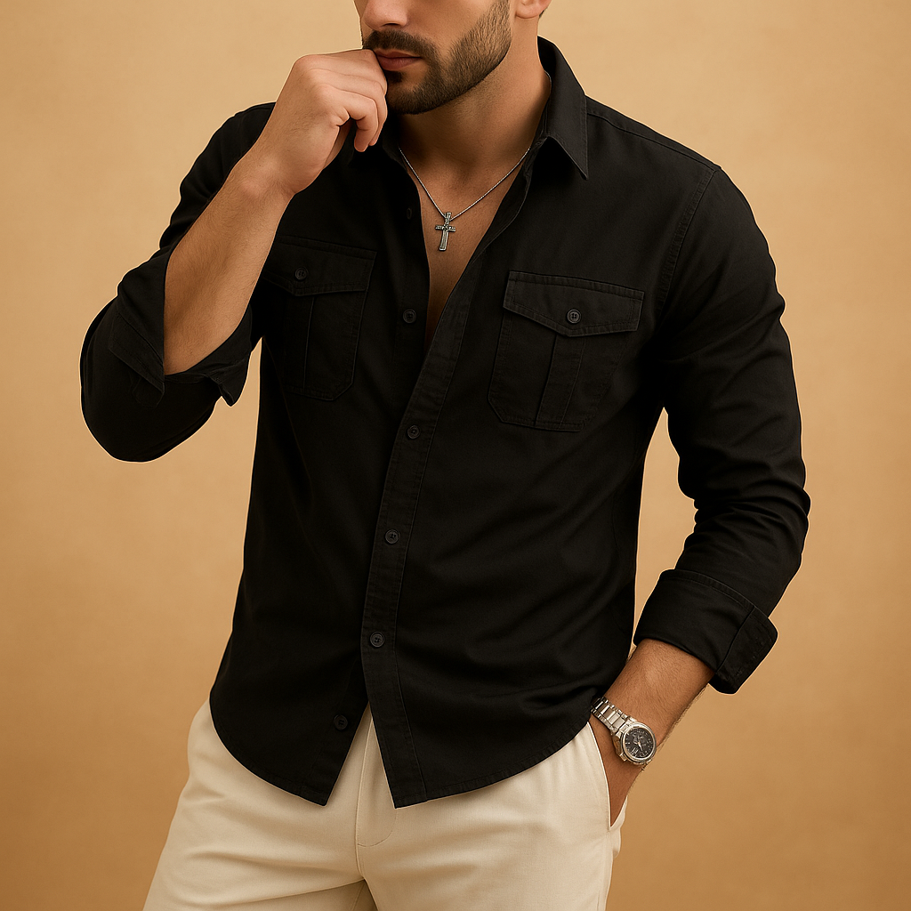 Men’s Classic Long Sleeve Shirt with Lapel Collar