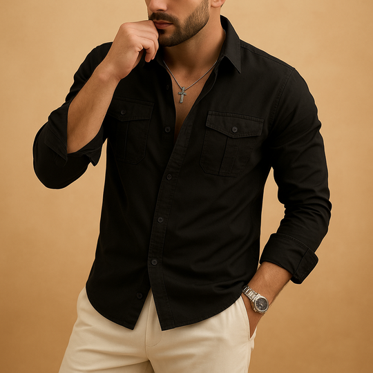 Men’s Classic Long Sleeve Shirt with Lapel Collar