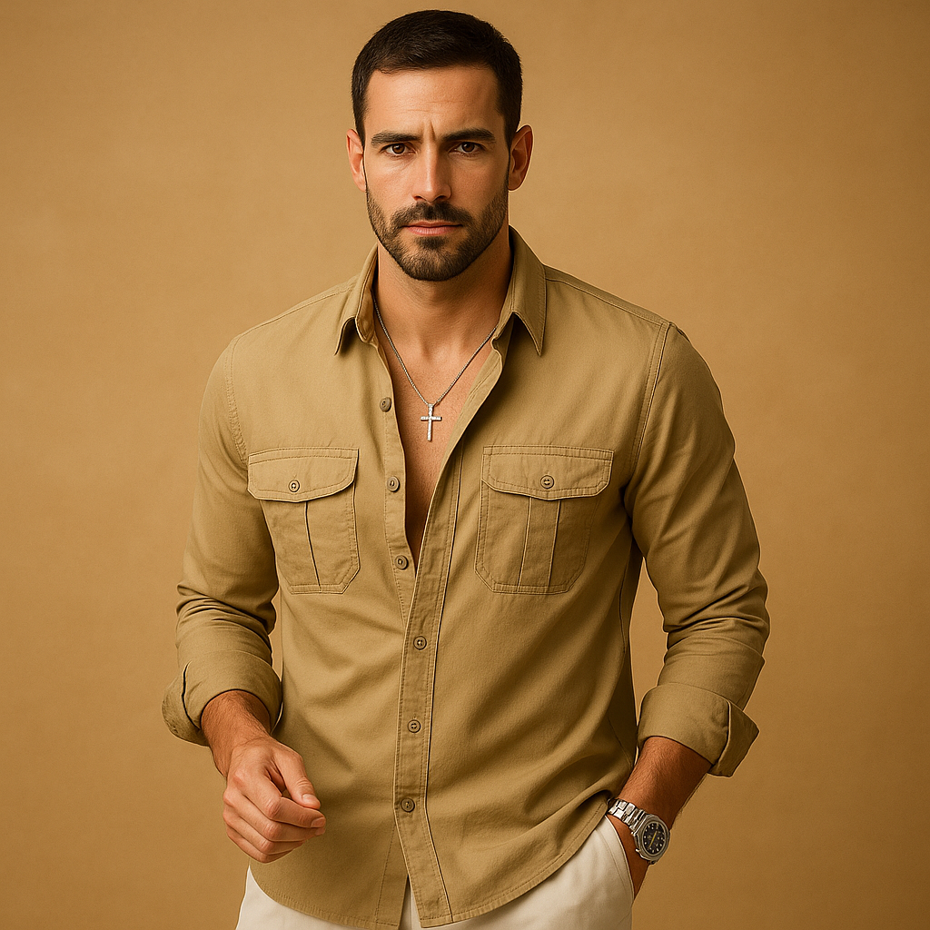 Men’s Classic Long Sleeve Shirt with Lapel Collar