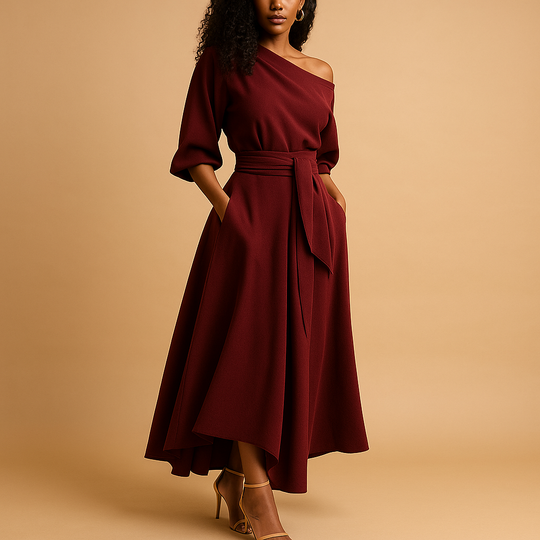 Women’s Elegant Belted Midi Dress – Feminine & Versatile for Everyday Wear