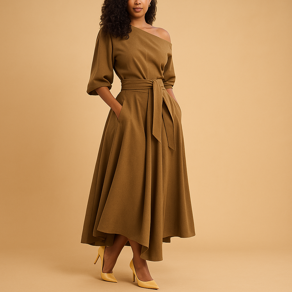 Women’s Elegant Belted Midi Dress – Feminine & Versatile for Everyday Wear
