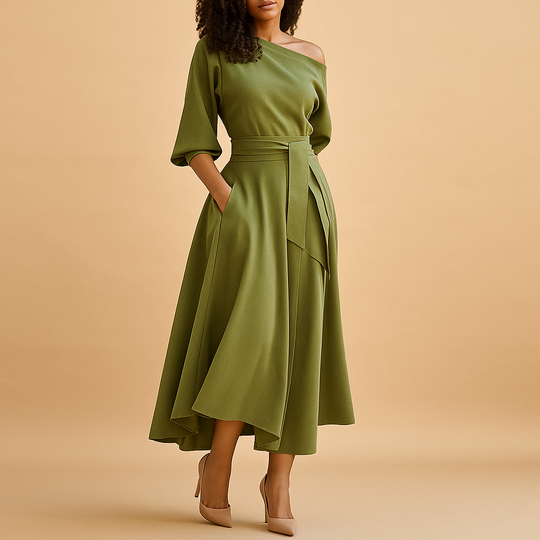 Women’s Elegant Belted Midi Dress – Feminine & Versatile for Everyday Wear
