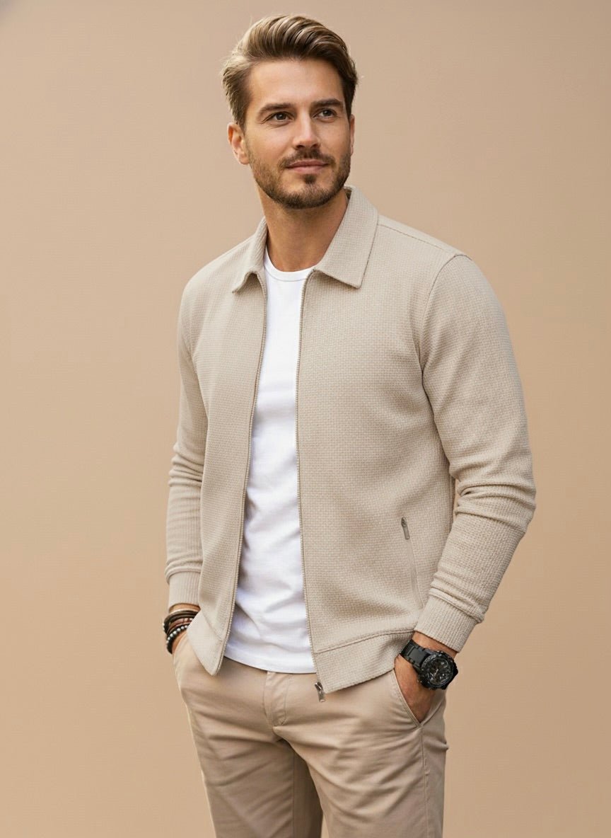Men's Textured Zip-Up Vest with Stand Collar – Regular Fit