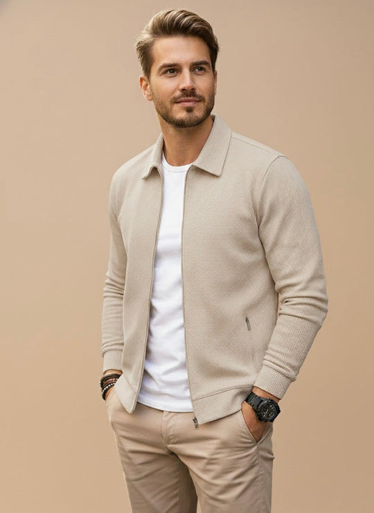 Men's Textured Zip-Up Vest with Stand Collar – Regular Fit
