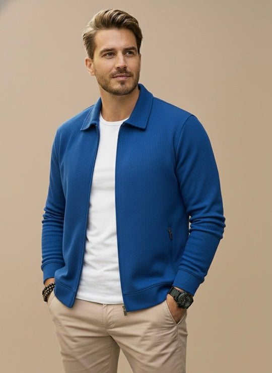 Men's Textured Zip-Up Vest with Stand Collar – Regular Fit