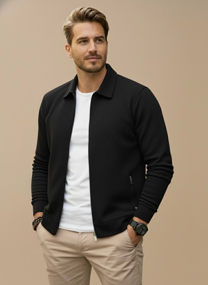 Men's Textured Zip-Up Vest with Stand Collar – Regular Fit