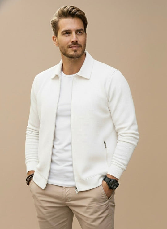 Men's Textured Zip-Up Vest with Stand Collar – Regular Fit