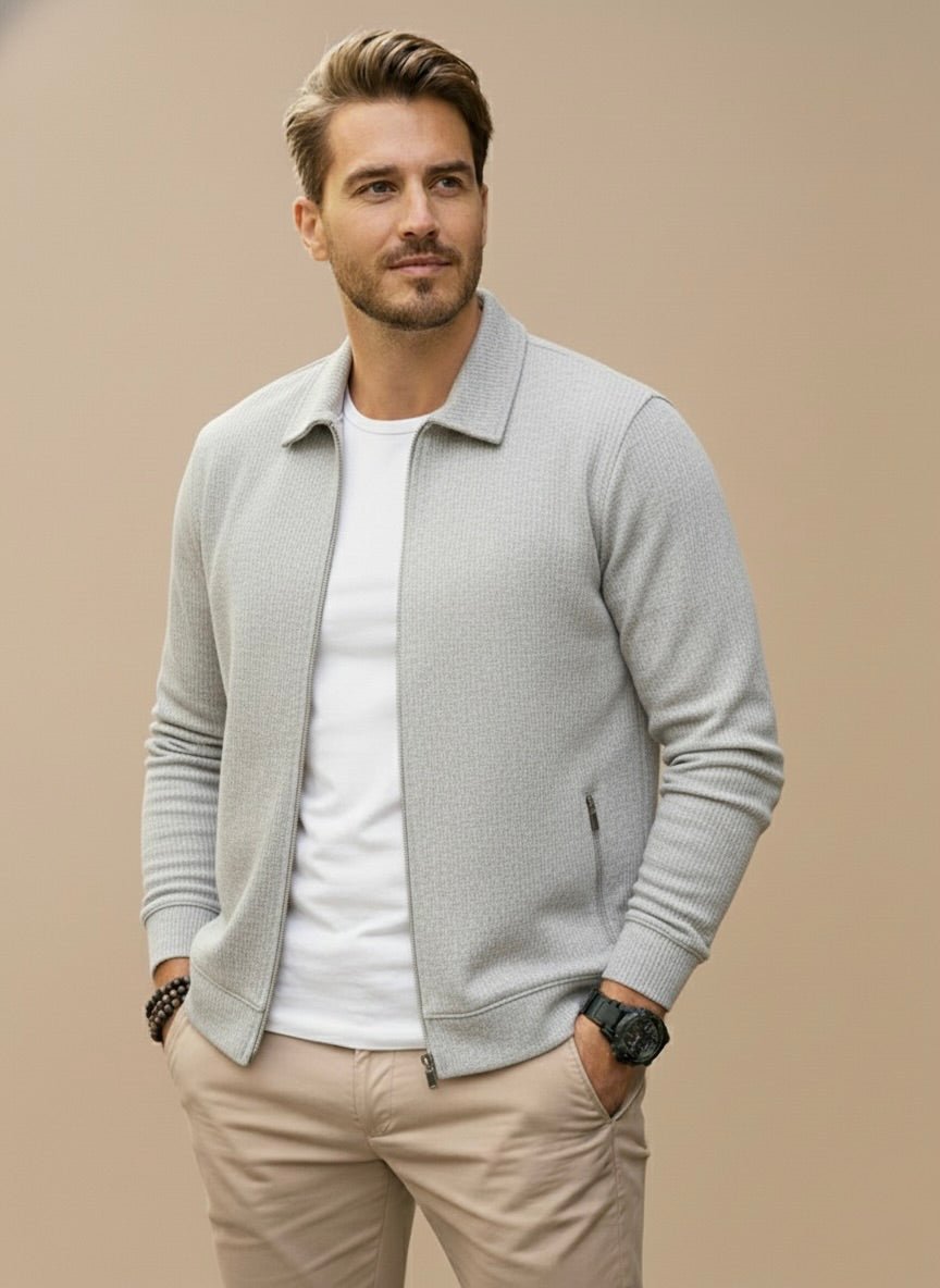Men's Textured Zip-Up Vest with Stand Collar – Regular Fit