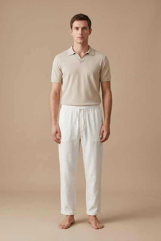 Men's Woven Straight Leg Trousers — Elastic Drawstring Waist, Casual Summer Pants
