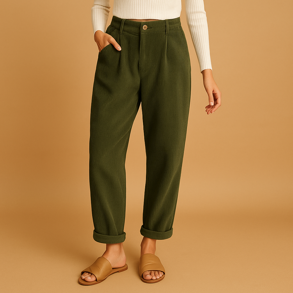 Women’s High-Waist Corduroy Pants – Relaxed Straight-Leg Fit for Everyday Wear