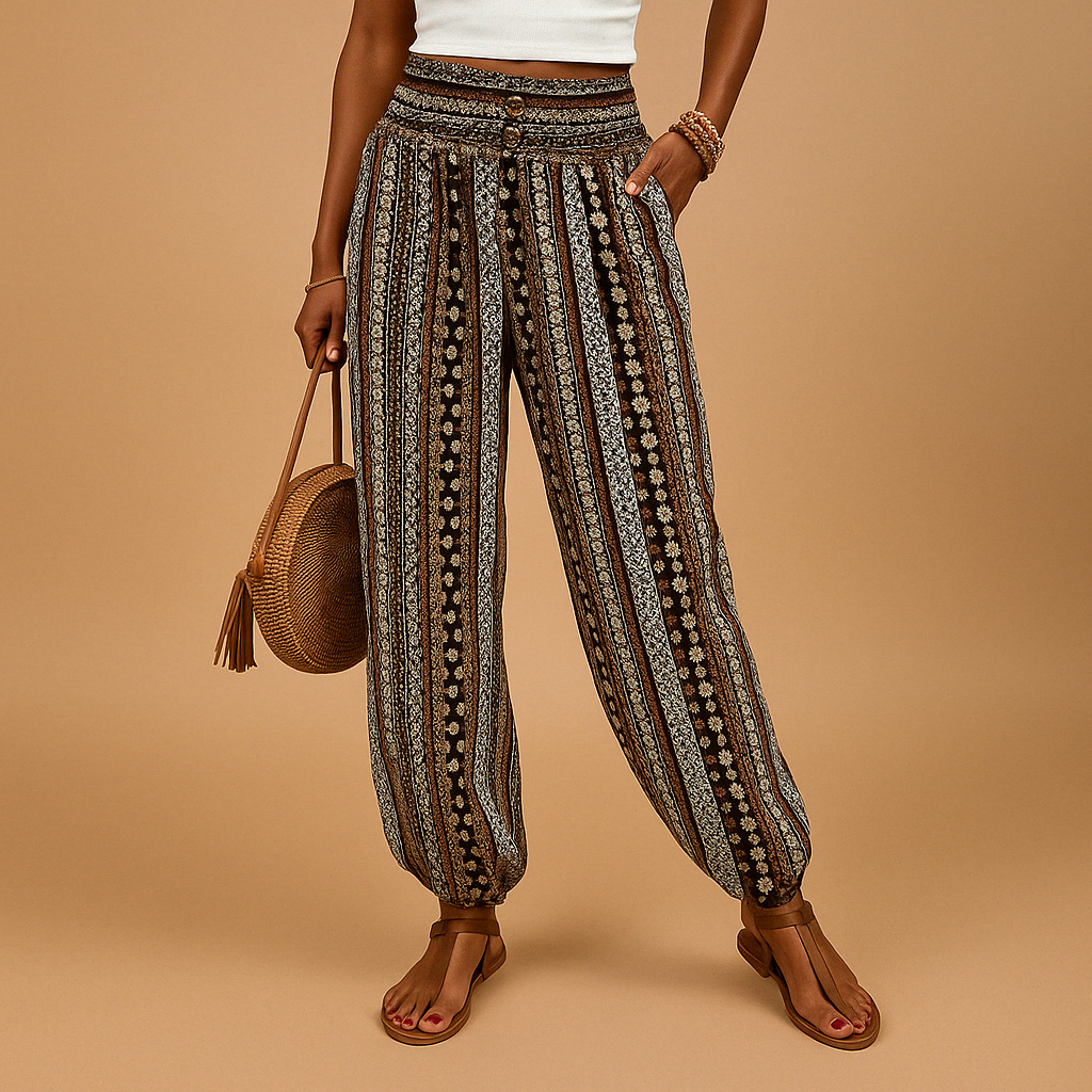 Women’s High-Waisted Wide-Leg Boho Pants – Lightweight & Relaxed for Summer Wear