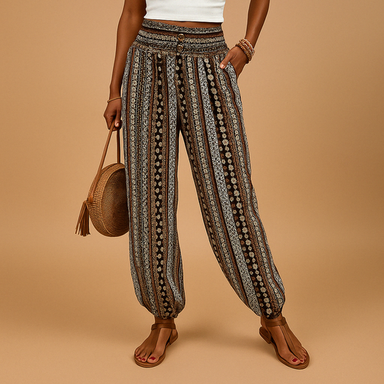 Women’s High-Waisted Wide-Leg Boho Pants – Lightweight & Relaxed for Summer Wear