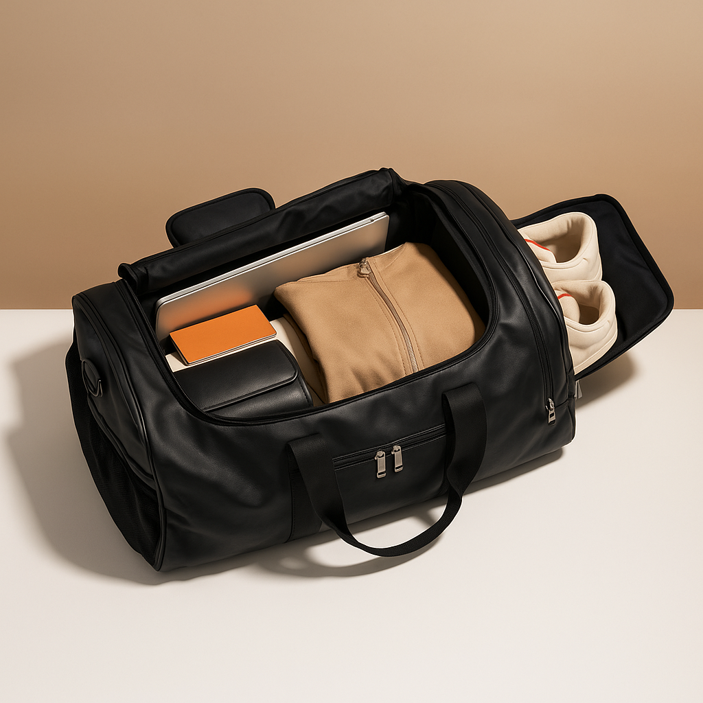 Leather Travel Duffle Bag with Shoe Compartment – Structured Carry-On