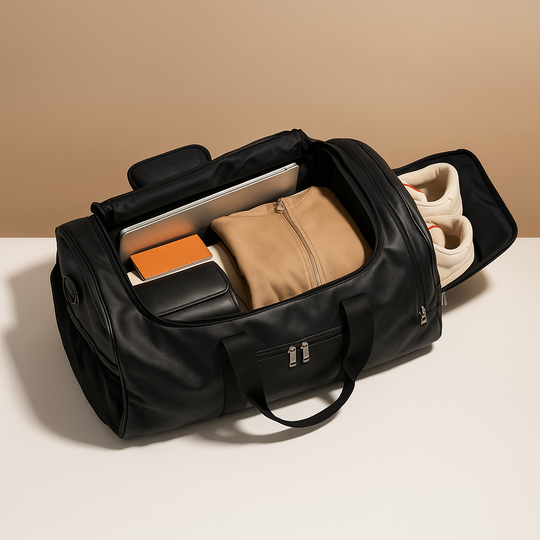 Leather Travel Duffle Bag with Shoe Compartment – Structured Carry-On