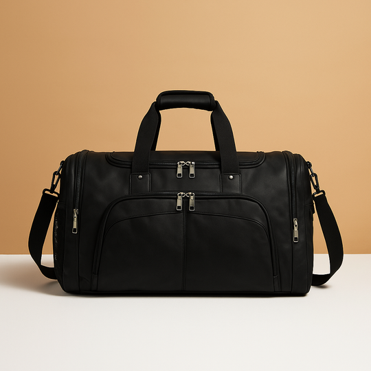 Leather Travel Duffle Bag with Shoe Compartment – Structured Carry-On