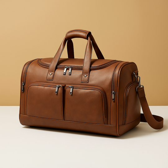 Leather Travel Duffle Bag with Shoe Compartment – Structured Carry-On