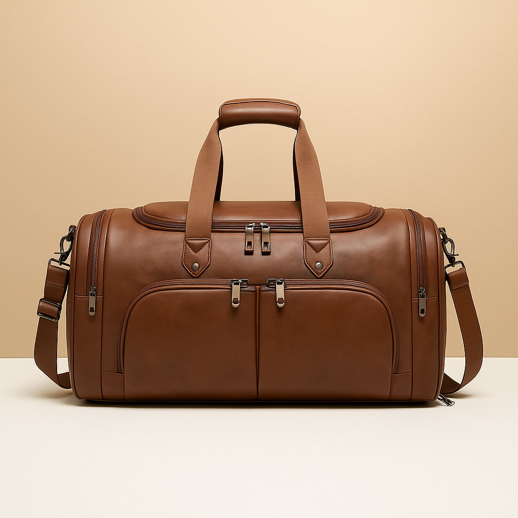 Leather Travel Duffle Bag with Shoe Compartment – Structured Carry-On