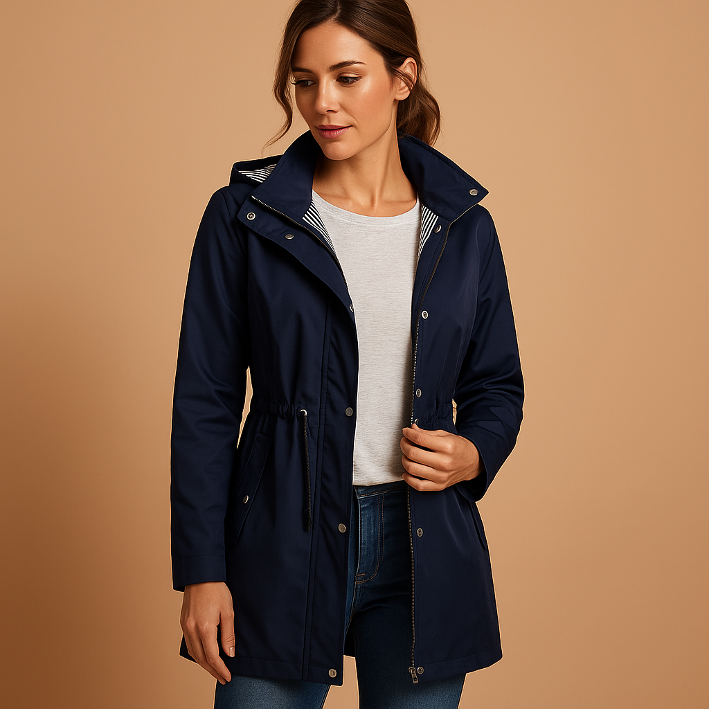 Women's Windbreaker Jacket | Hooded Long Cut with Adjustable Waist