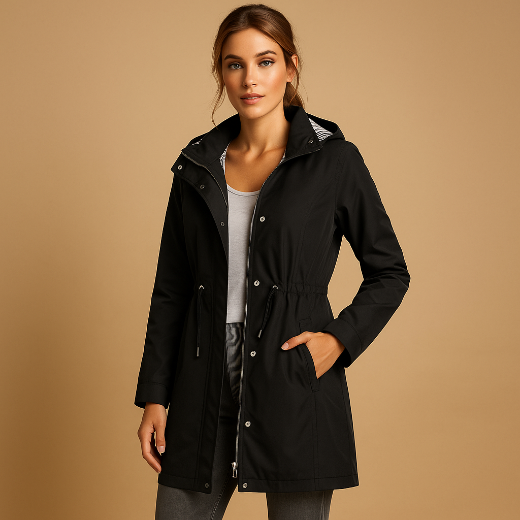 Women's Windbreaker Jacket | Hooded Long Cut with Adjustable Waist