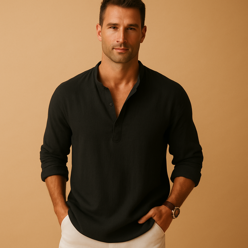 Men’s Lightweight Long Sleeve V-Neck Shirt – Versatile Warm-Weather Style