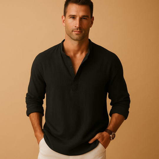 Men’s Lightweight Long Sleeve V-Neck Shirt – Versatile Warm-Weather Style
