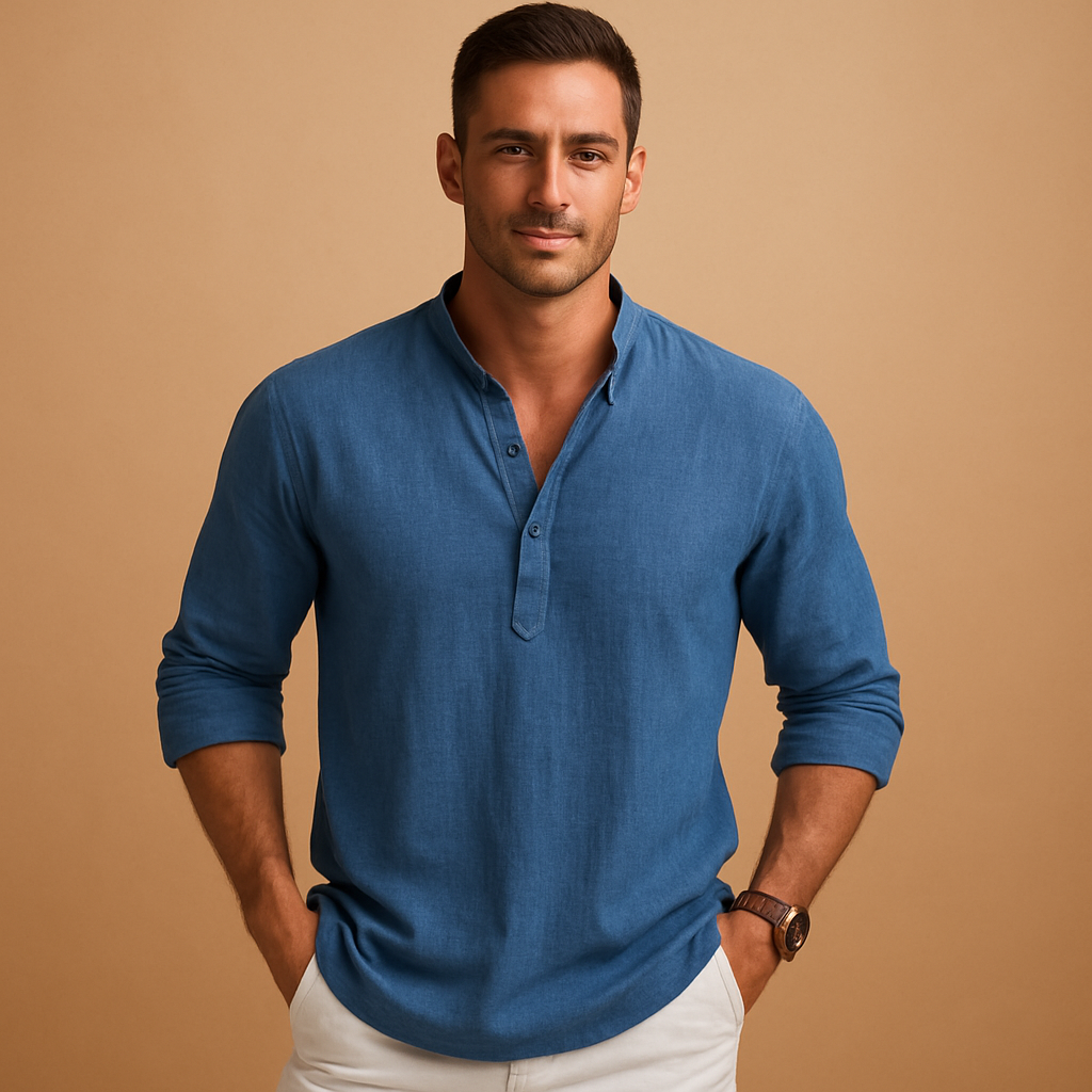 Men’s Lightweight Long Sleeve V-Neck Shirt – Versatile Warm-Weather Style