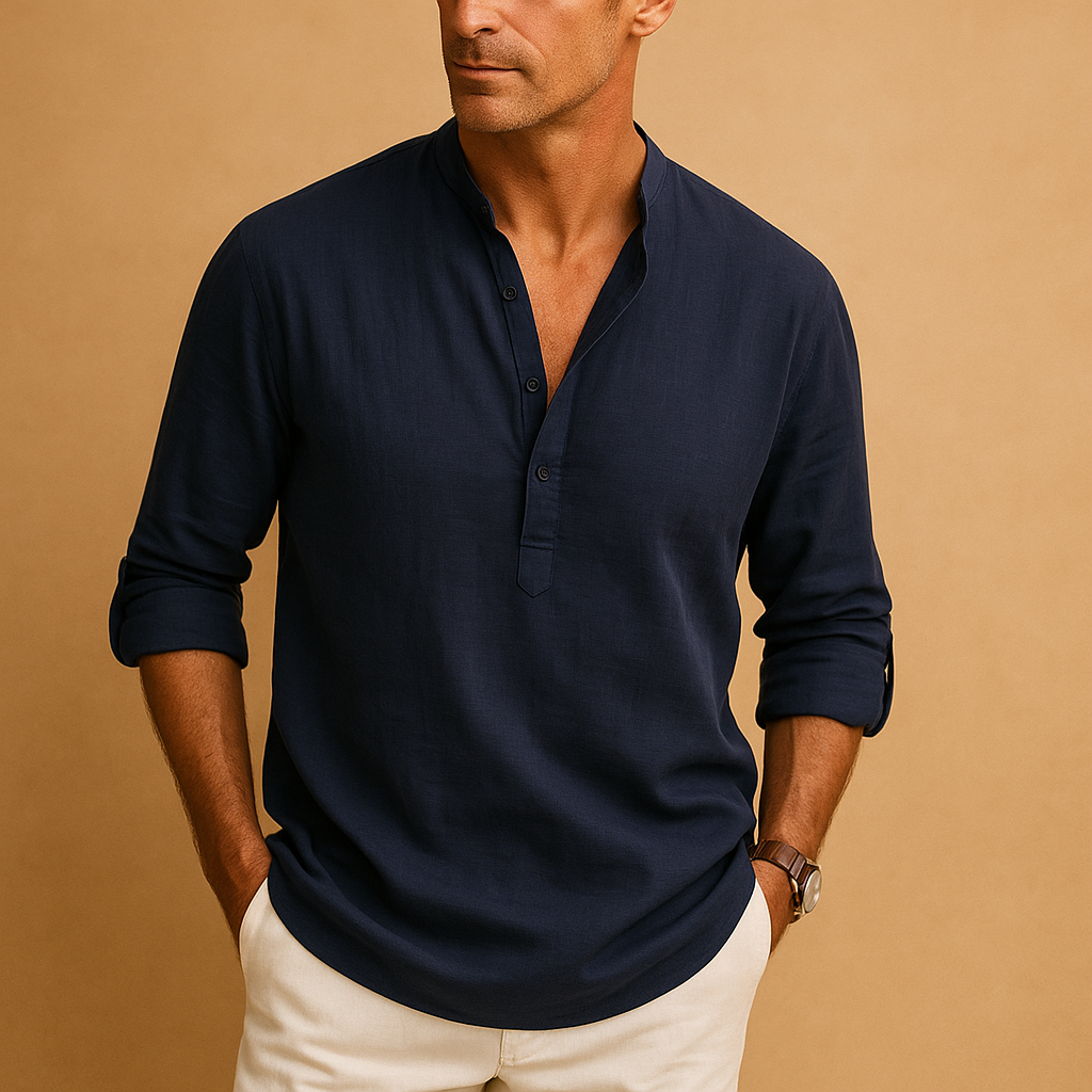 Men’s Lightweight Long Sleeve V-Neck Shirt – Versatile Warm-Weather Style