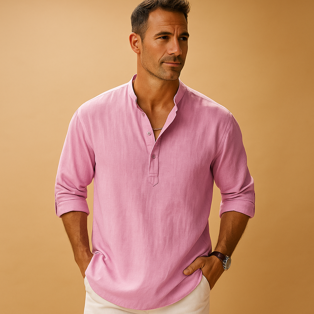 Men’s Lightweight Long Sleeve V-Neck Shirt – Versatile Warm-Weather Style