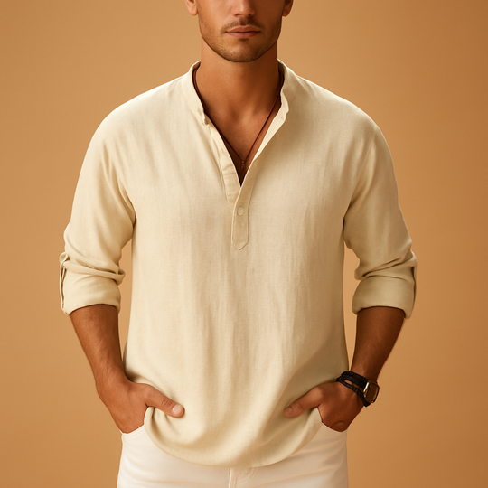 Men’s Lightweight Long Sleeve V-Neck Shirt – Versatile Warm-Weather Style
