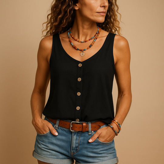 Women's Sleeveless Top | V-Neck Design with a Relaxed Fit