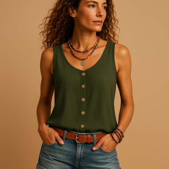 Women's Sleeveless Top | V-Neck Design with a Relaxed Fit