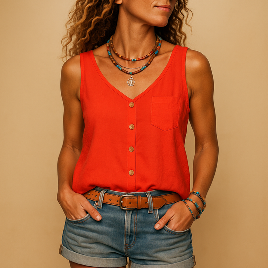 Women's Sleeveless Top | V-Neck Design with a Relaxed Fit